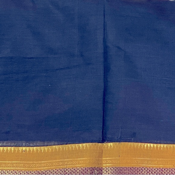 Pure cotton plain black saree with mustard brown golden thread border & pallu - Picture 2 of 5